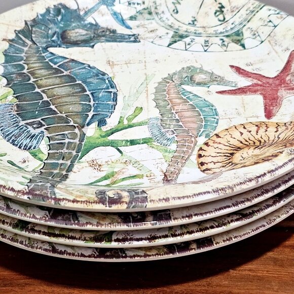 Pier 1 Spikey The Seahorse Melamine Plates 9in set-4  sea life shells unbreakabl - Picture 4 of 12
